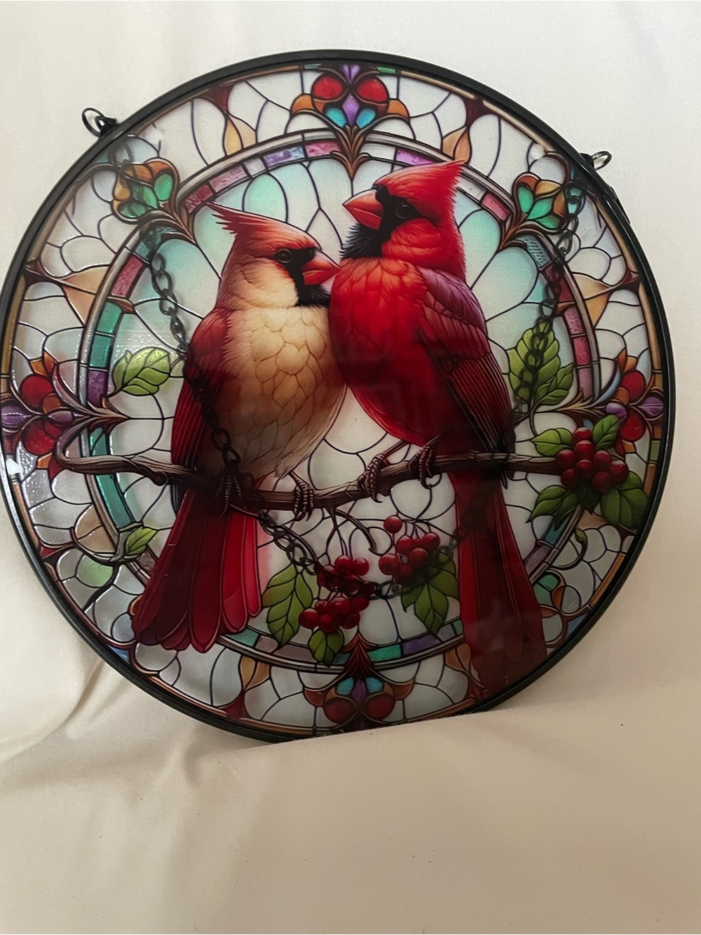 Stained Glass Cardinal Wall Suncatcher – Red and Cream